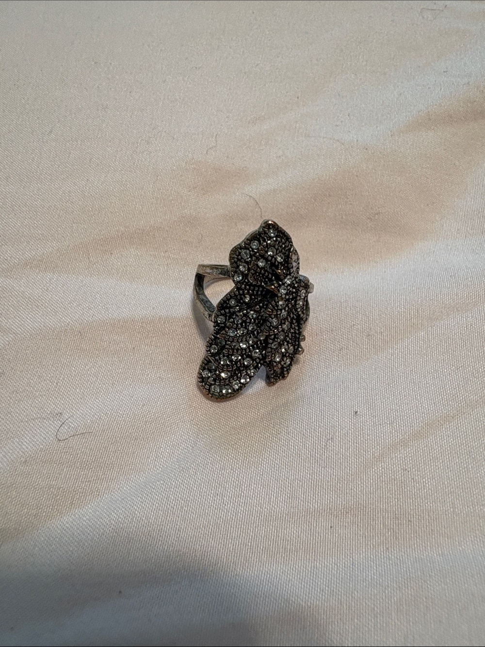 belk Silver-Tone Flower Statement Ring with Sparkling Stones